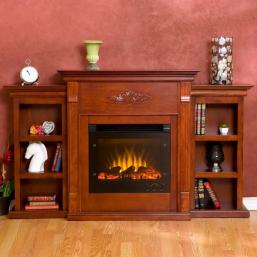 Tennyson Mahogany Electric Fireplace w/Bookcases